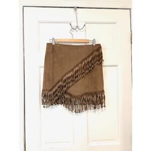 1.State Faux Suede Fringe Mini Skirt Womens Sz M Brown Western Cowgirl Festival